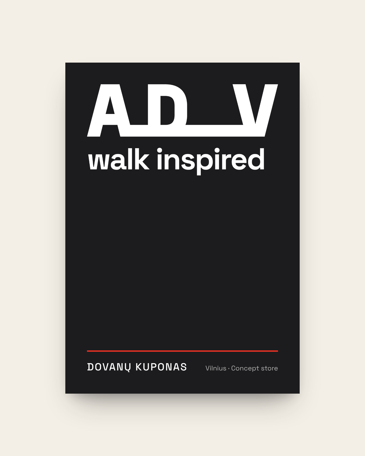 ADV dovanų kuponas — juoda kortelė su ADV logotipu