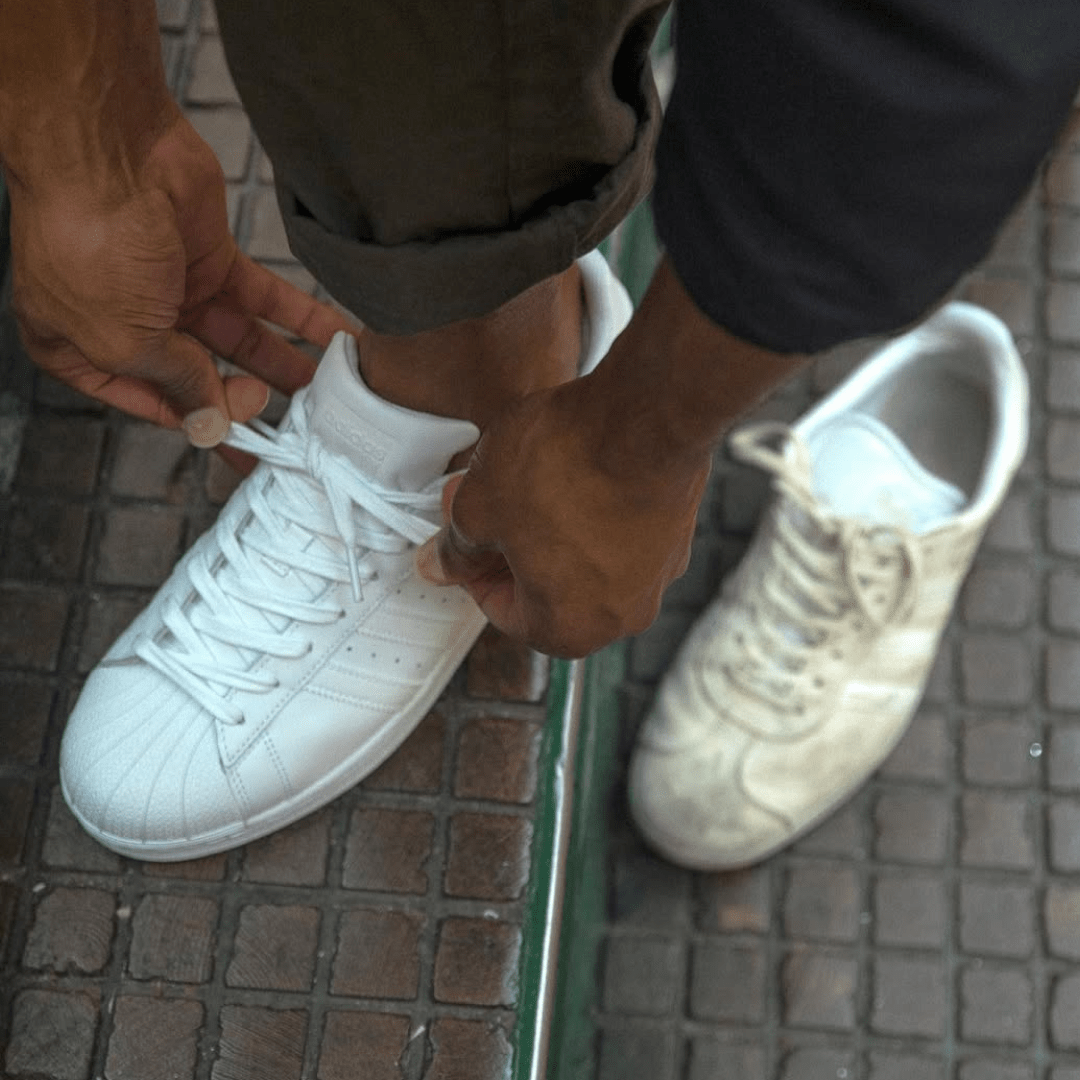White sneaker cleaning before and after – ADV Clean Studio